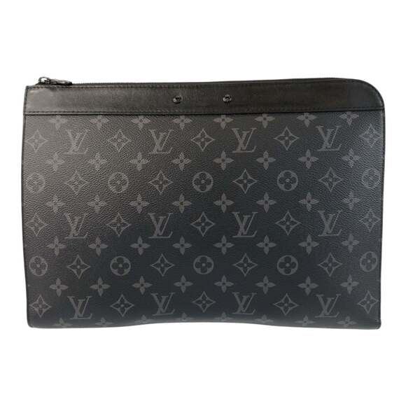 LOUIS VUITTON Monogram Eclipse Pochette Jour in Black and Gray Leather M8207...